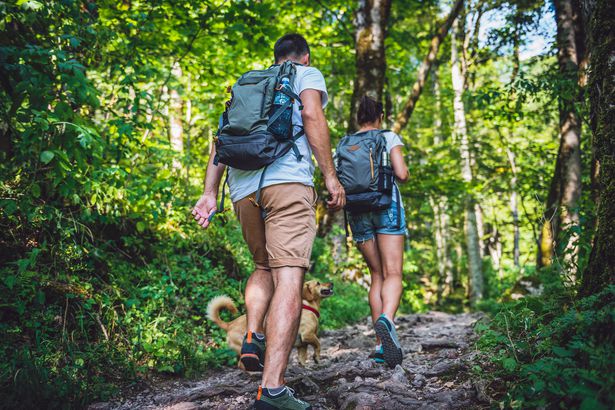 Man and women wearing hiking backpacks