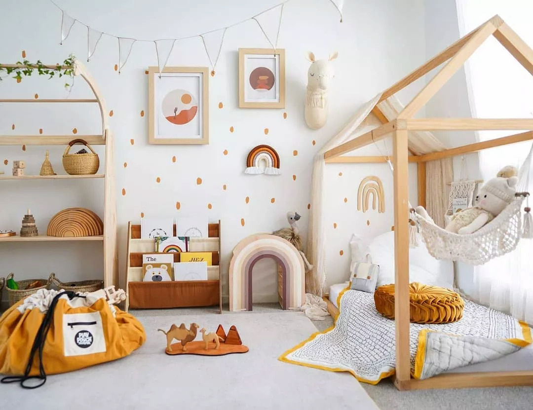light coloured nordic styled bedroom for kids