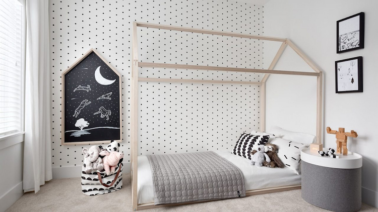 light grey nordic style bedroom for kids