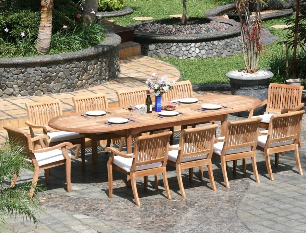 table with teak outdoor dining chairs