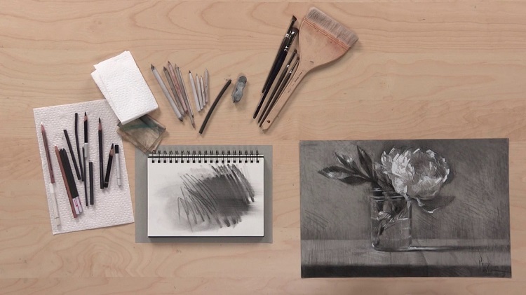 charcoal drawing and supplies