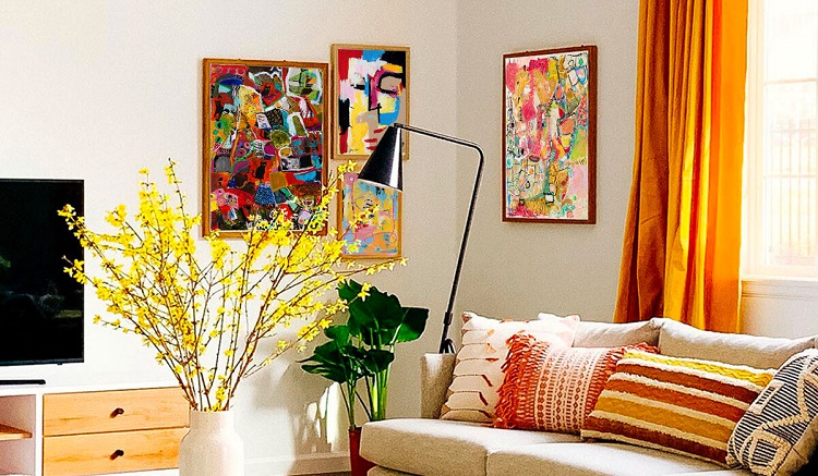 living room decorated with modern wall art
