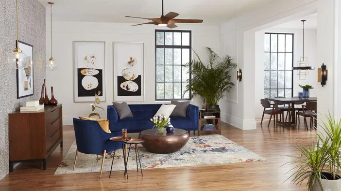 fan lights and indoor plants in living room