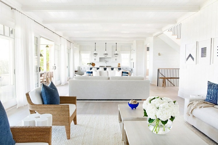 home decorated in Hamptons style in blue and white colours